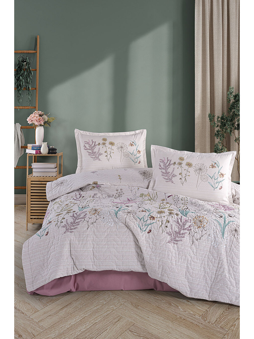 Pembe %100 Pamuk Çift Kişilik Dört Mevsim Set Bahari