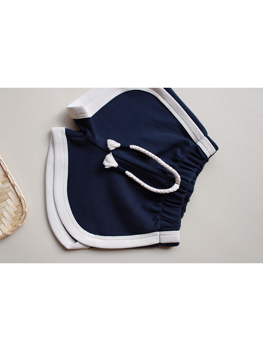 Lacivert Biyeli Bağcıklı Şort-2