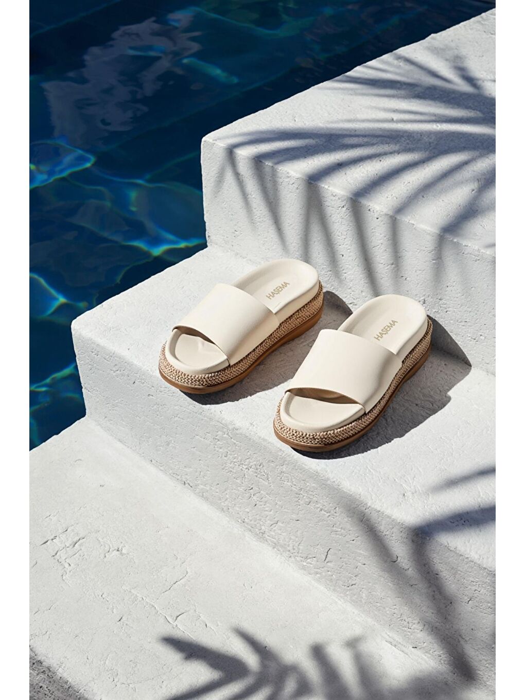 Ekru Kadın Hasır Detaylı Krem Terlik 3073-1