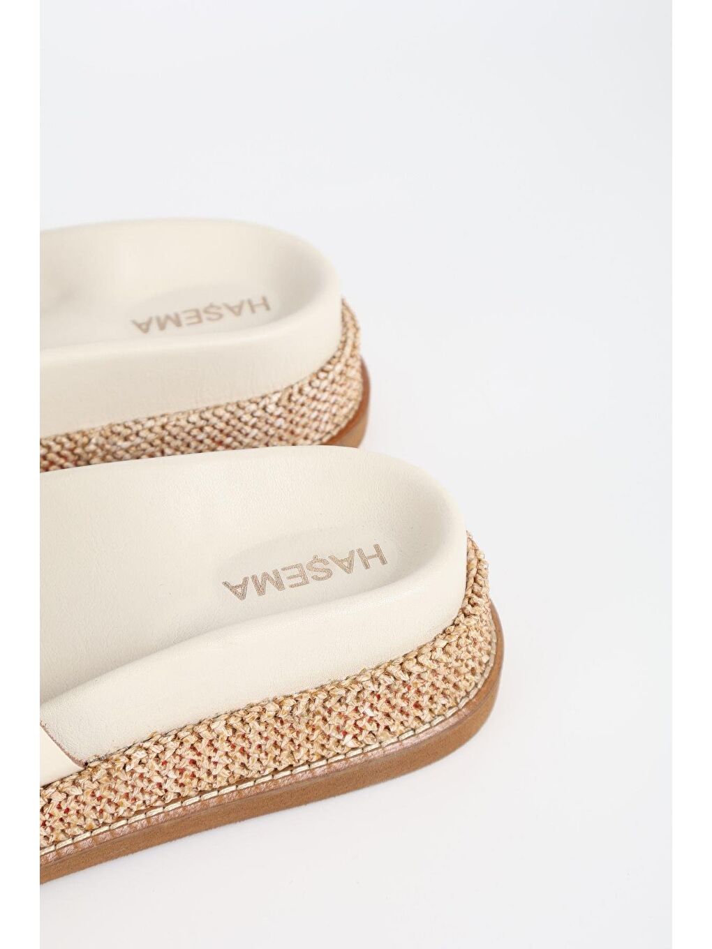 Ekru Kadın Hasır Detaylı Krem Terlik 3073-8