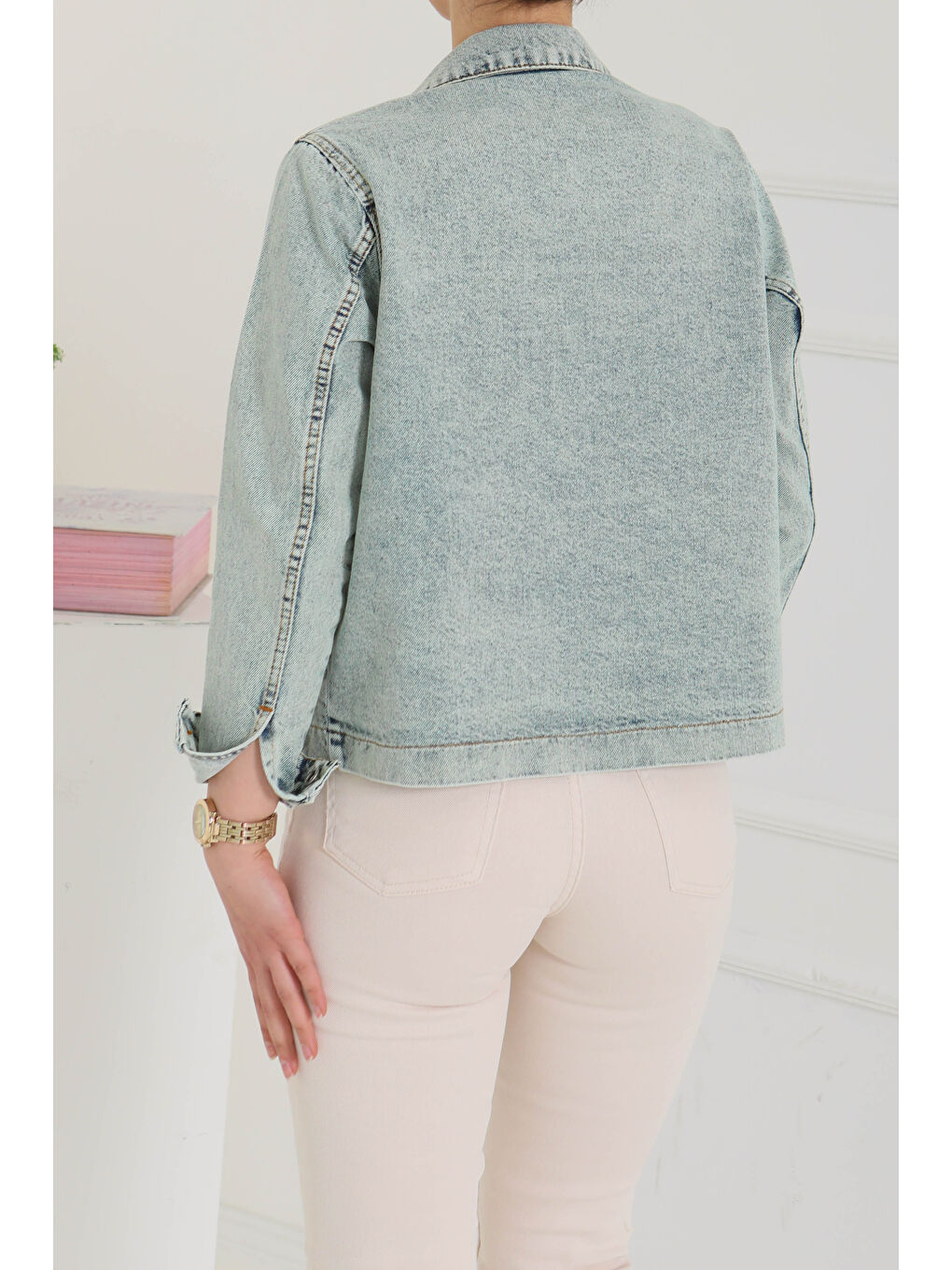 Yeşil Cepli Kısa Jean Ceket Mint   26577-6