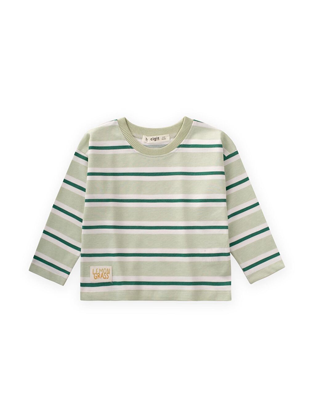 Yeşil Çizgili Mevsimlik T-Shırt 1-10 Yaş Mint Haki Çizgili