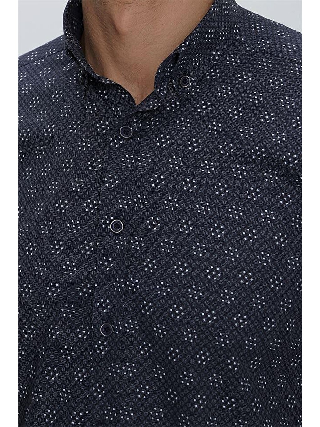Koyu Lacivert Uzun Kol Klasik Slim Fit Pamuklu Elastanlı Gömlek 1004225244-4