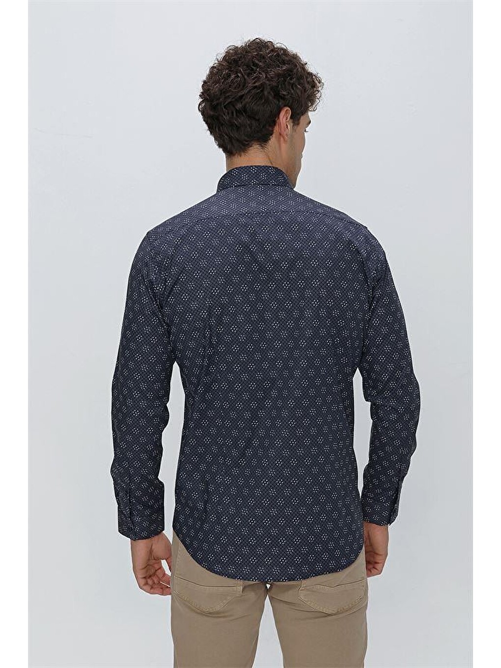 Koyu Lacivert Uzun Kol Klasik Slim Fit Pamuklu Elastanlı Gömlek 1004225244-5