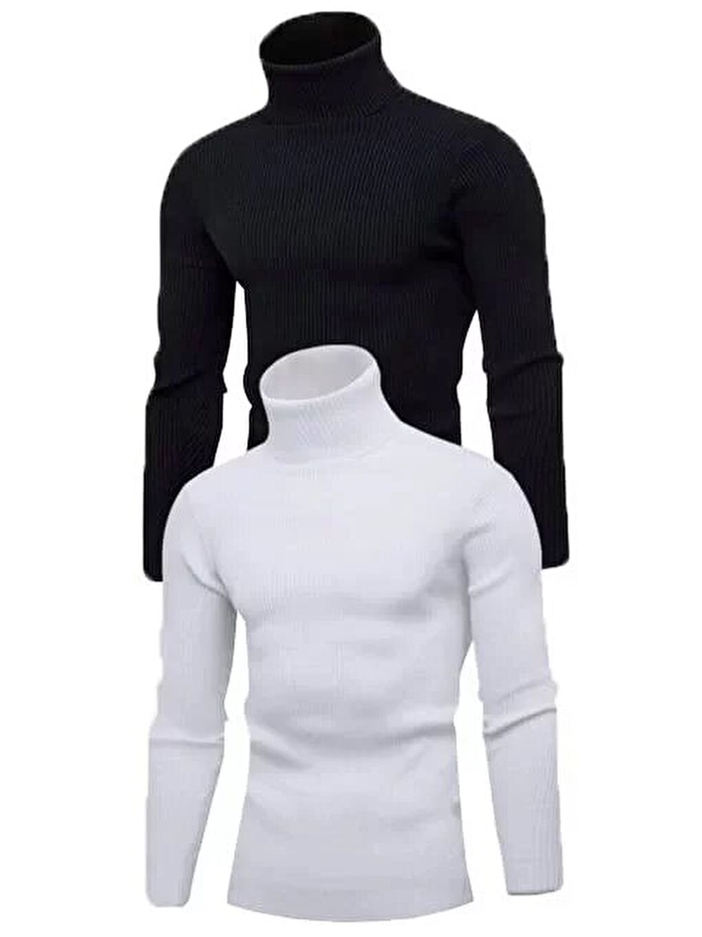 Siyah 2 Adet Unisex Kaşkorse Boğazlı Full Elastanlı Fitilli Body Kazak