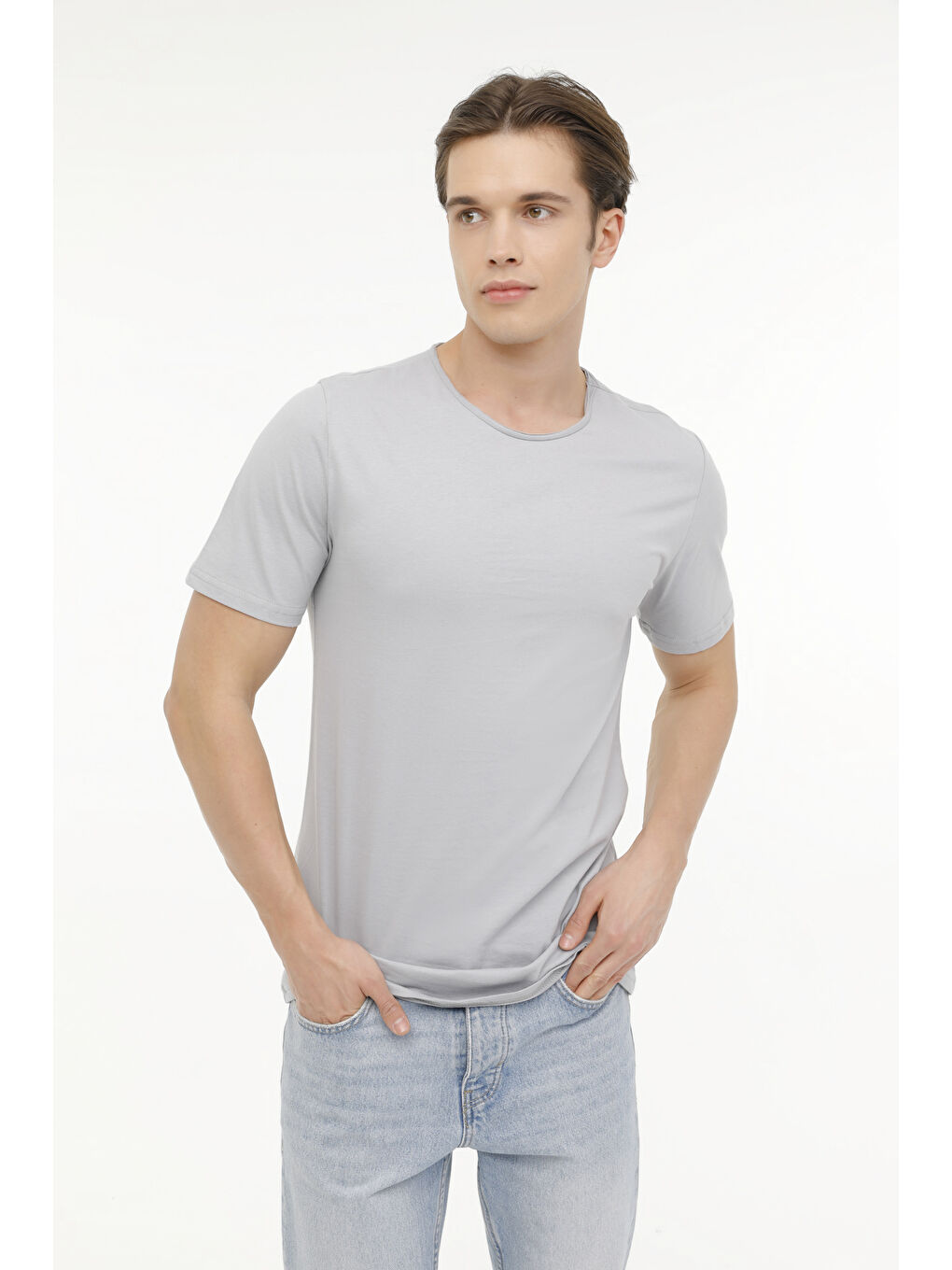 Kinetix Gri M-SN234 BSC RAW EDGE 4FX GRI Erkek Kısa Kol T-Shirt