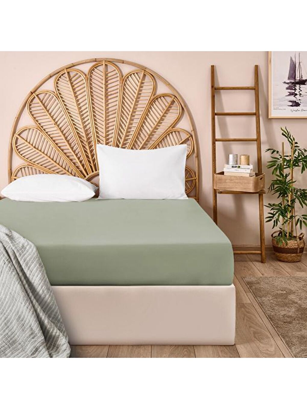 Soft Çift Kişilik Lastikli Çarşaf - Yeşil - 180x200 cm