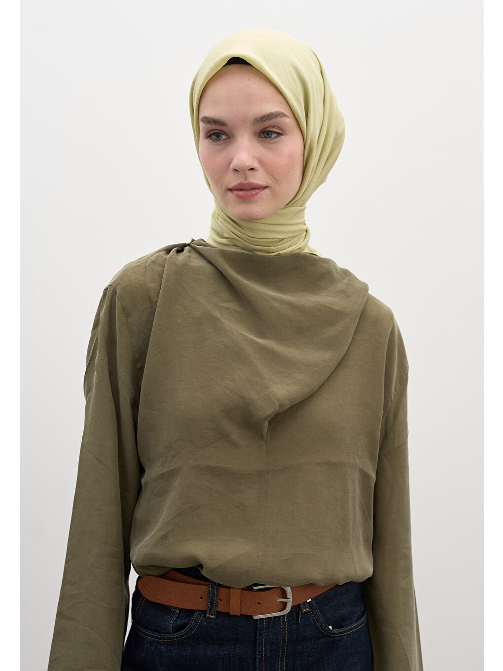 Yeşil Pamuk Viskon Eşarp Ihlamur