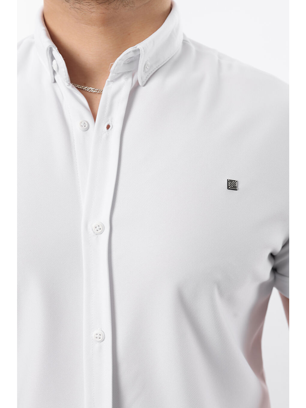 Beyaz Erkek Kısa Kollu Slim Fit Yazlık Basic Gömlek-1
