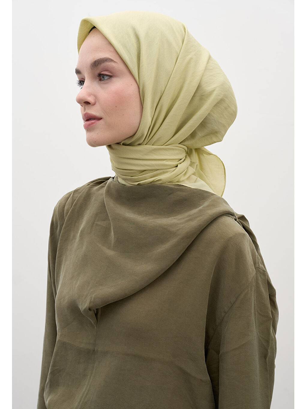 Yeşil Pamuk Viskon Eşarp Ihlamur-1