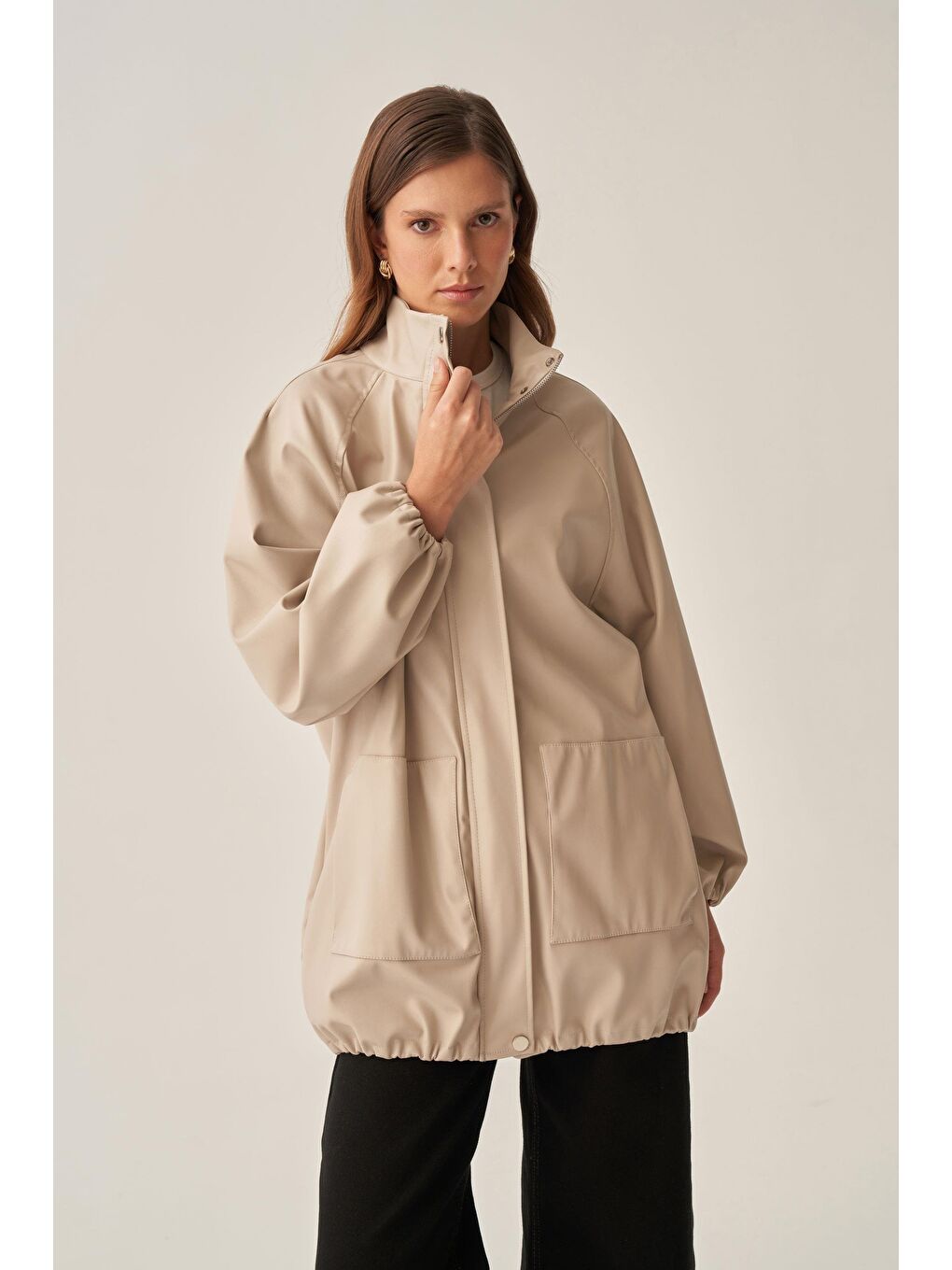 Bej Taş-Reglan Deri Ceket-1