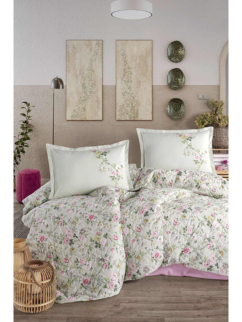 Yeşil %100 Pamuk Çift Kişilik Dört Mevsim Set Elara