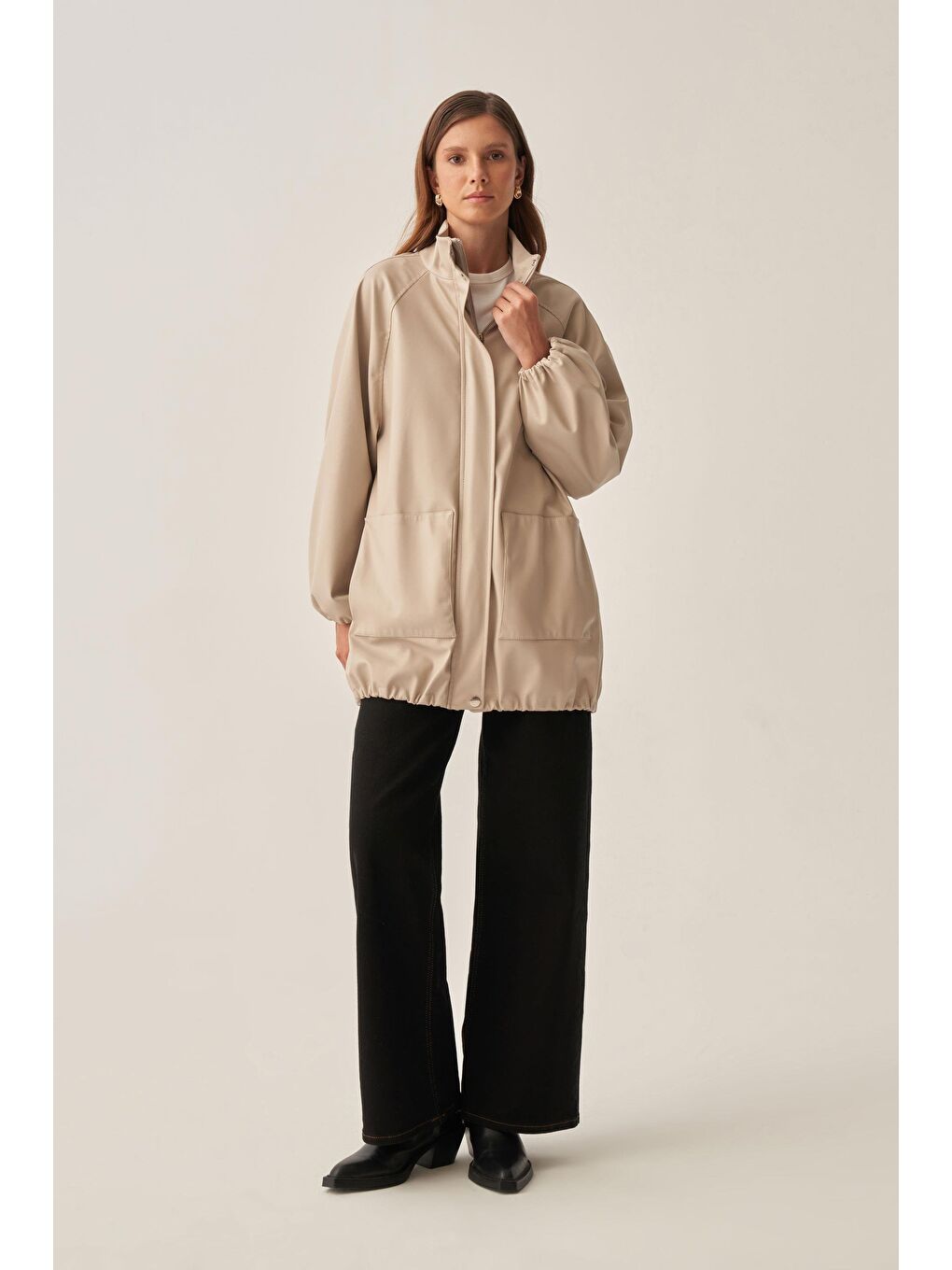 Bej Taş-Reglan Deri Ceket-2