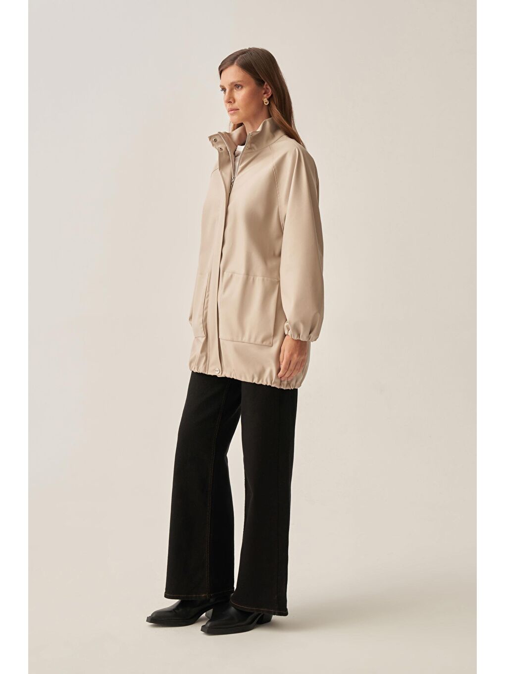 Bej Taş-Reglan Deri Ceket-3