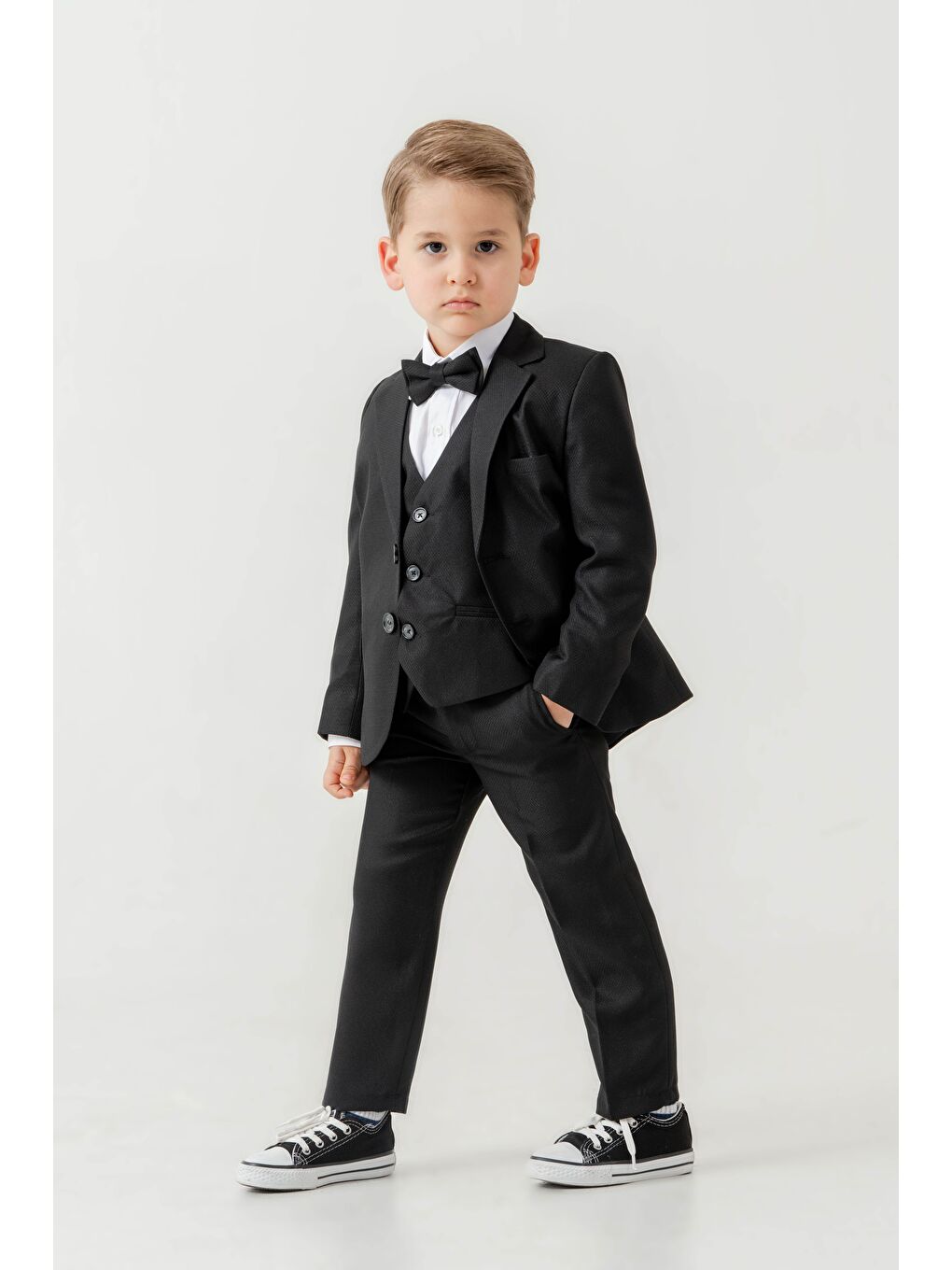 Siyah Mini Gentleman Erkek Çocuk Takım Elbise - 5 Parça-1