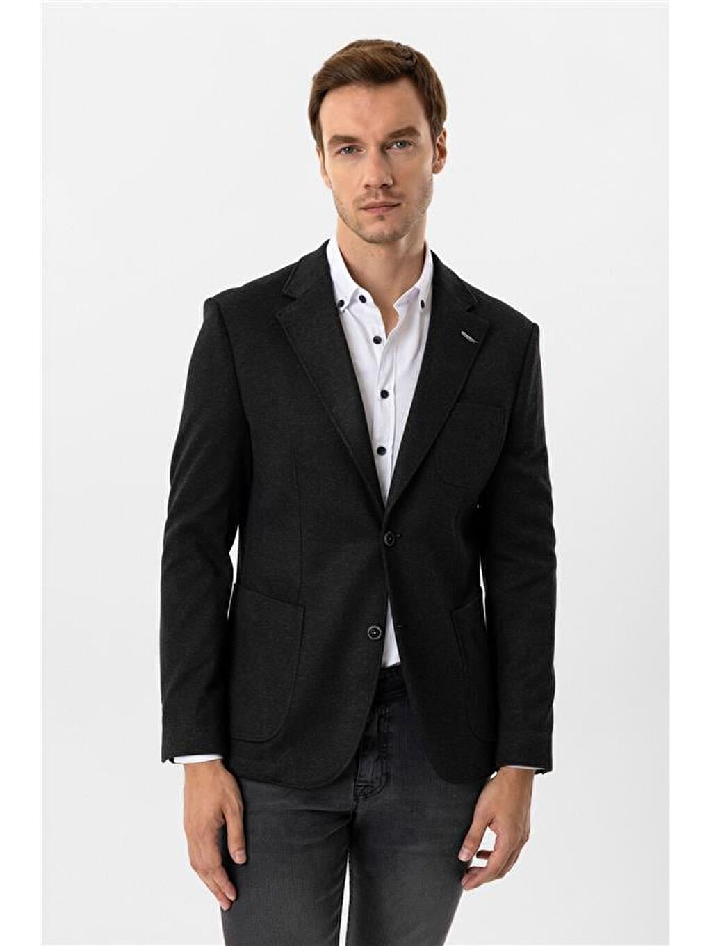 Siyah Slim Mono Yaka 6 Drop Ceket