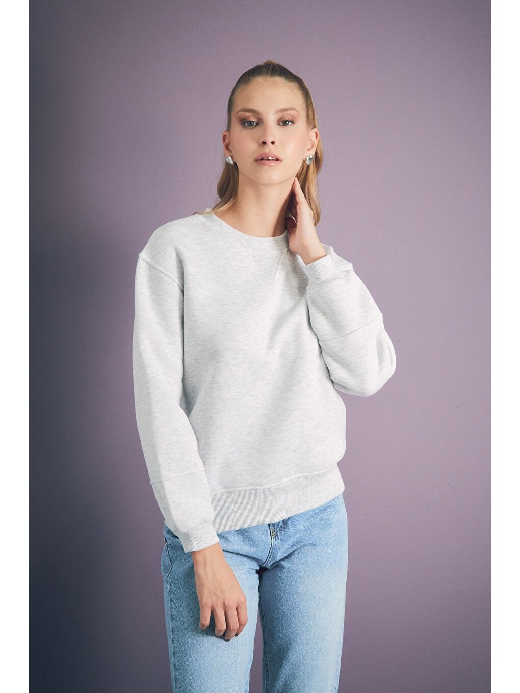 Fullamoda Gri Basic Beli Lastikli Sweatshirt