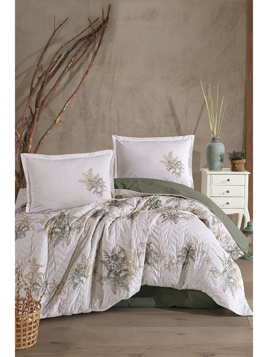 Yeşil %100 Pamuk Çift Kişilik Dört Mevsim Set Virele