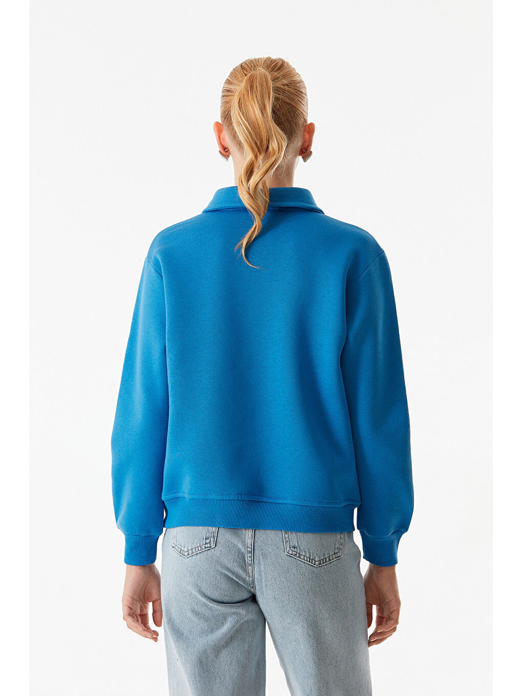 Fullamoda Mavi Basic Polo Yaka Cepli Sweatshirt - 3