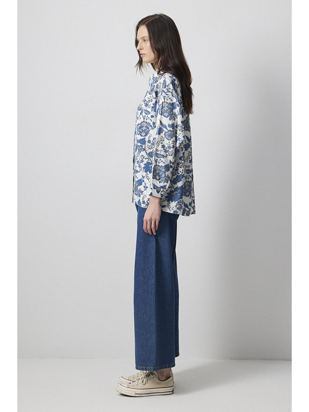 Mavi Desenli Viskon Gömlek-2