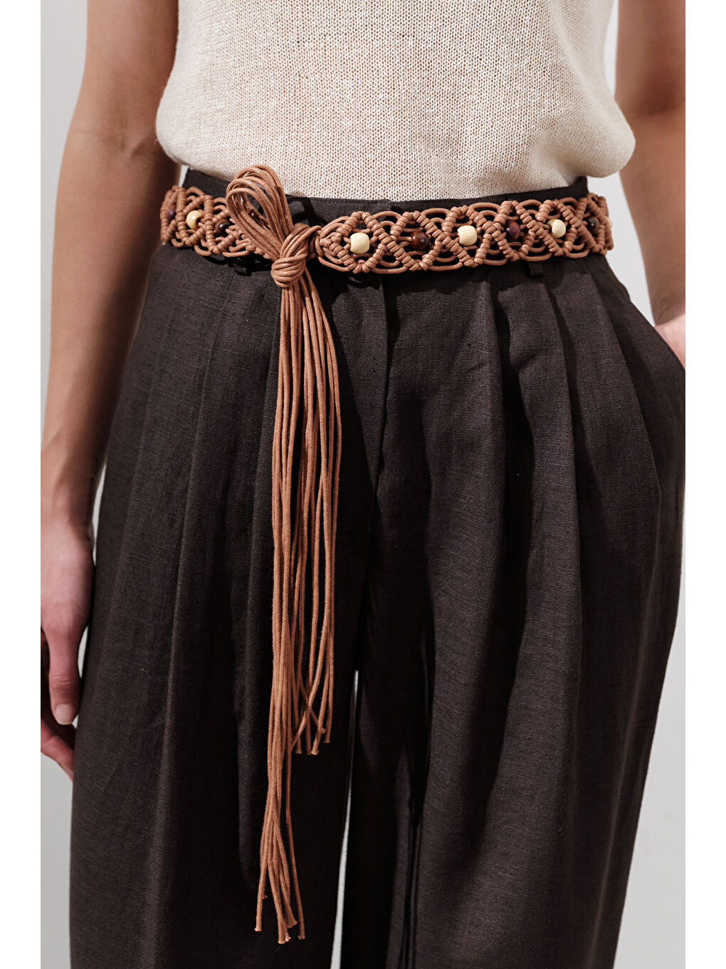 Örgü Halat Bağlamalı Kemer Kahverengi-2