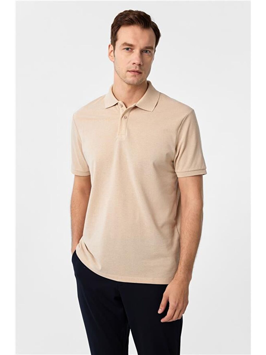 Bej Regular Armürlü Polo Yaka Tişört