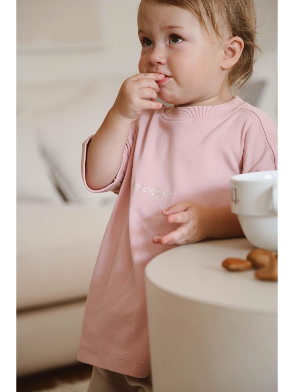 Pembe Bisiklet Yaka Oversize T-Shirt Bebek - Çocuk