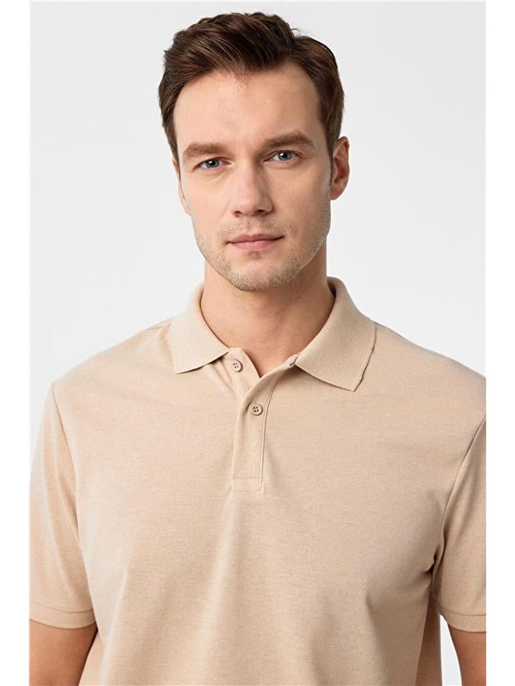 Bej Regular Armürlü Polo Yaka Tişört-1