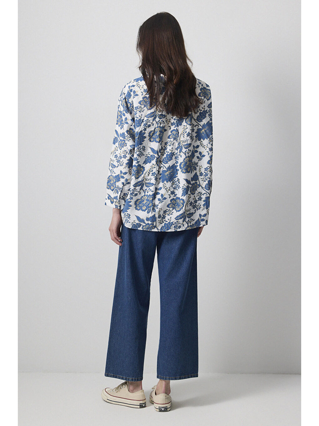 Mavi Desenli Viskon Gömlek-3