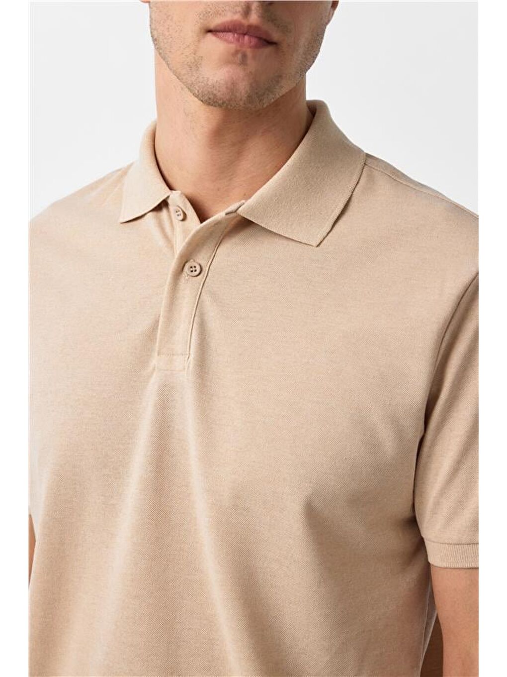 Bej Regular Armürlü Polo Yaka Tişört-2