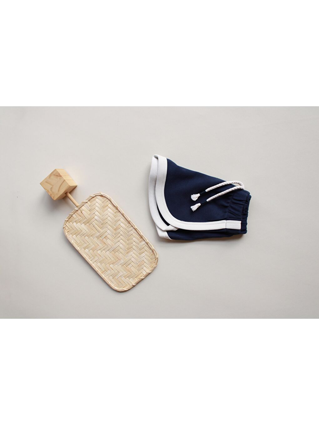 Lacivert Biyeli Bağcıklı Şort-5