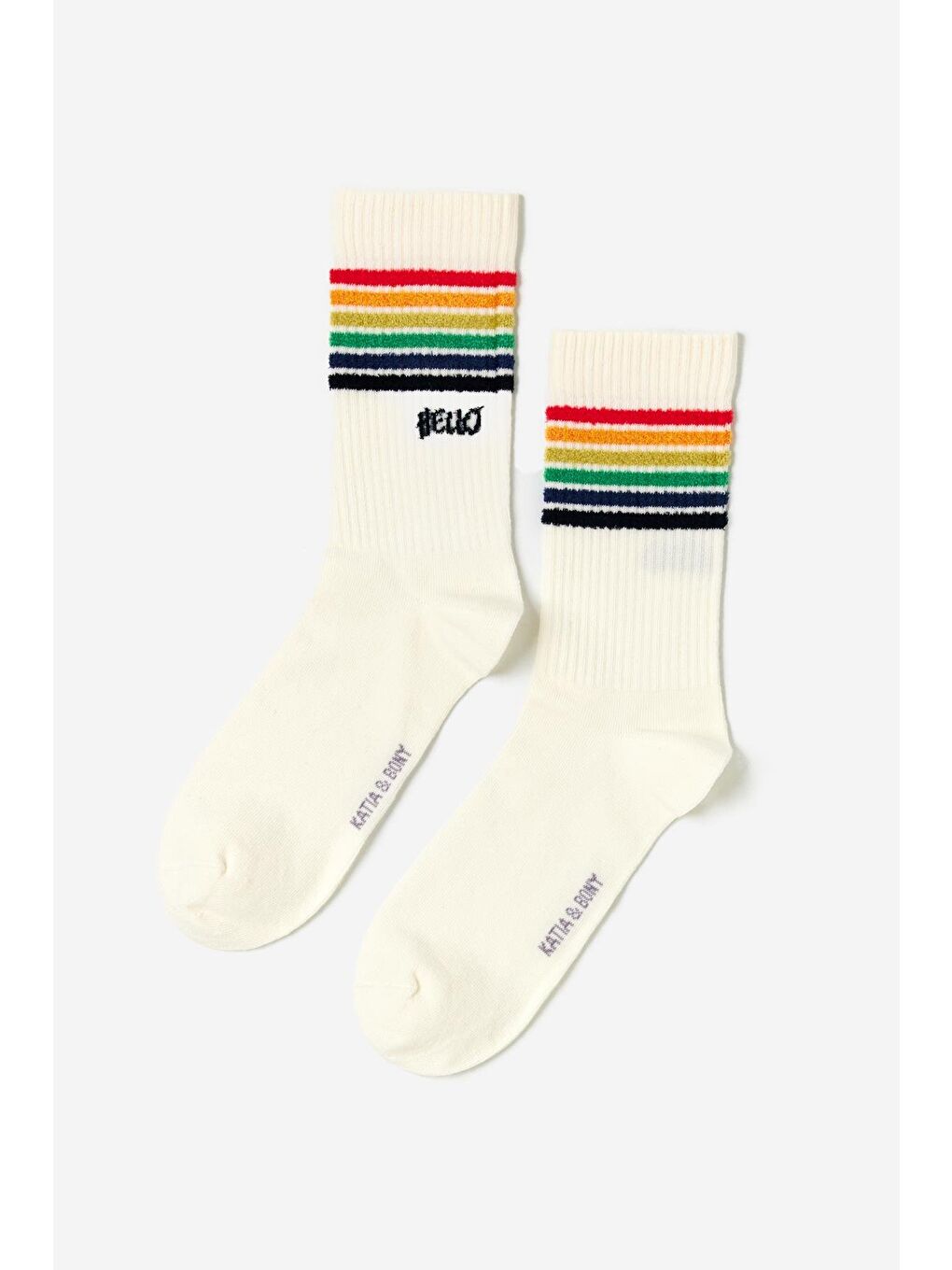 Beyaz Baskılı 4'Lü Paket Soket Çorap Ekru-3