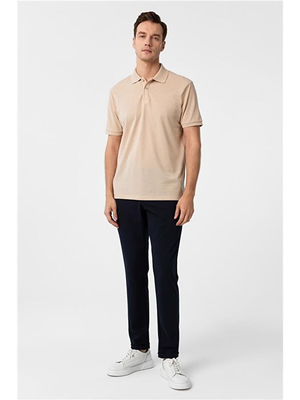 Bej Regular Armürlü Polo Yaka Tişört-5