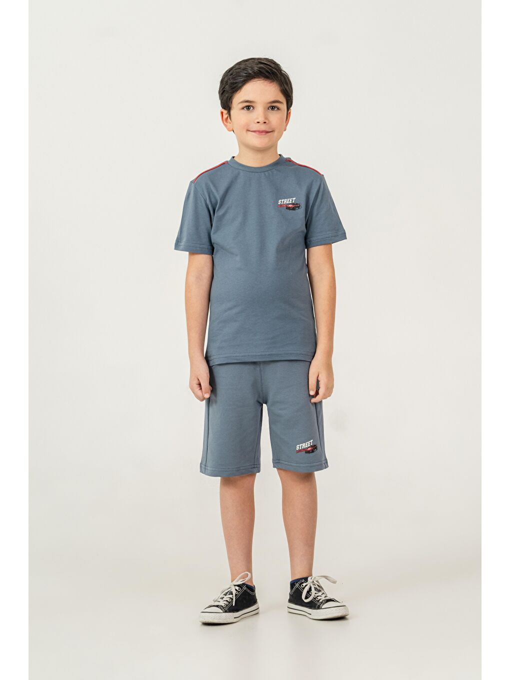 Gri Street Legend Baskılı Erkek Çocuk Şort - Tişört Takımı