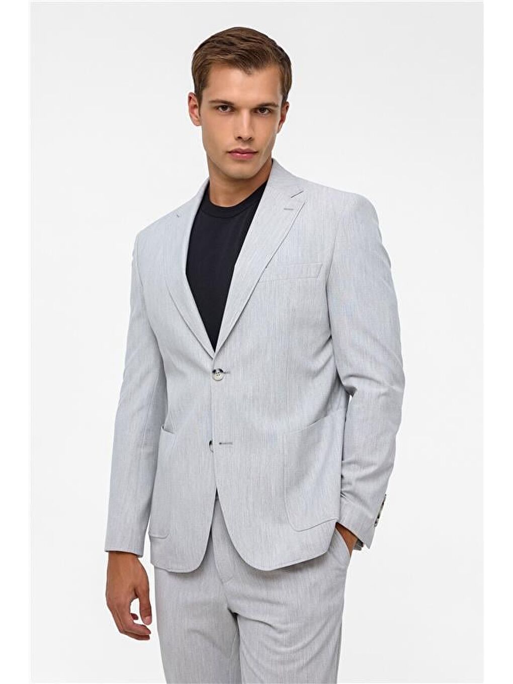 Gri Slim Desenli Mono Yaka 6 Drop Takım Elbise-2