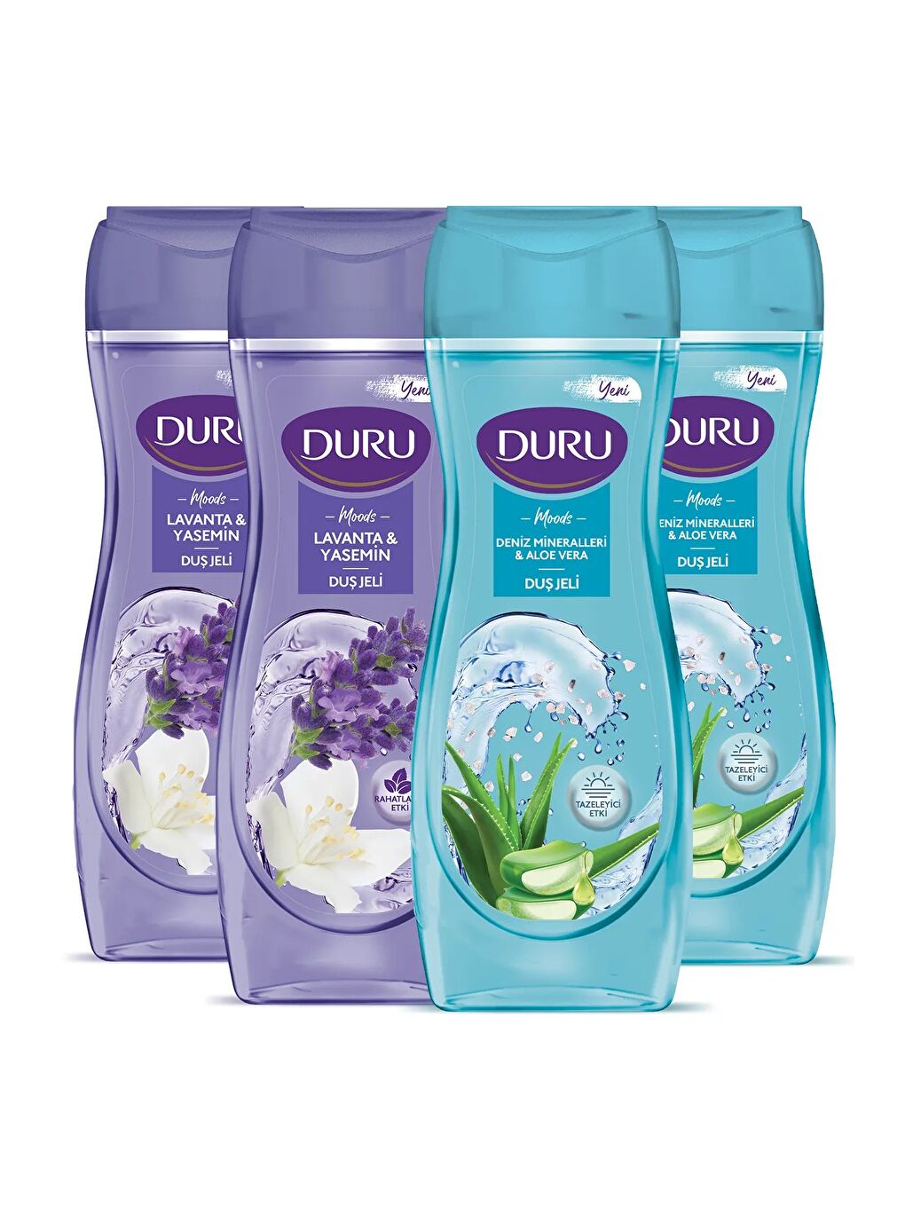 Moods Deniz Mineralleri & Aloe Vera Duş Jeli + Lavanta & Yasemin Duş Jeli Duş Lifi ile Birlikte x4