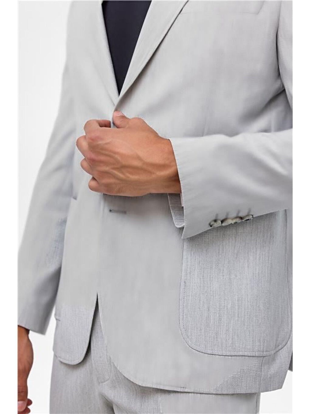 Gri Slim Desenli Mono Yaka 6 Drop Takım Elbise-4