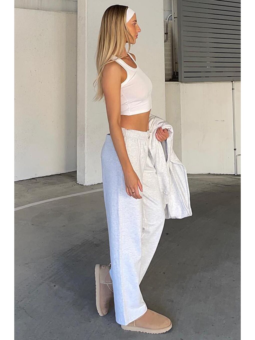 Gri Wide Leg Basic Eşofman Altı Mg1916-7