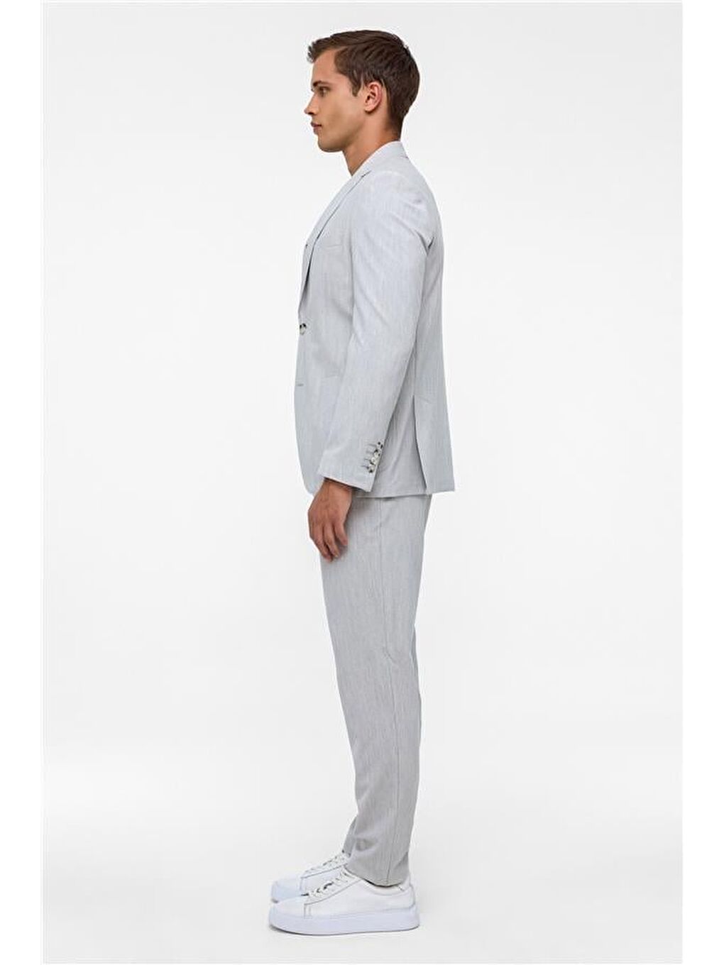 Gri Slim Desenli Mono Yaka 6 Drop Takım Elbise-5