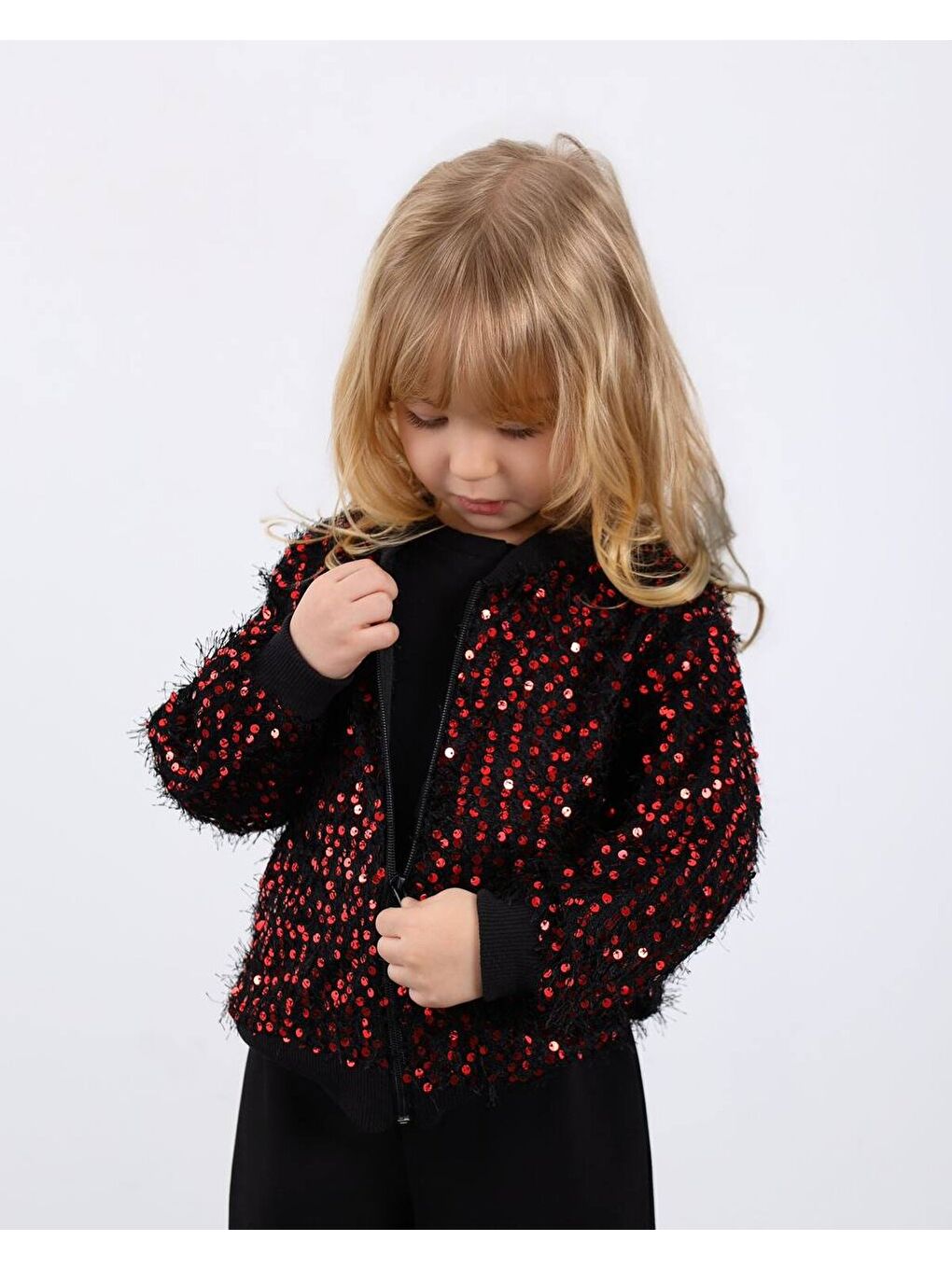 Bordo Kız Çocuk Sakallı Hırka Payet Detay Pantalon Hırka Badi 3 lü Takım-3