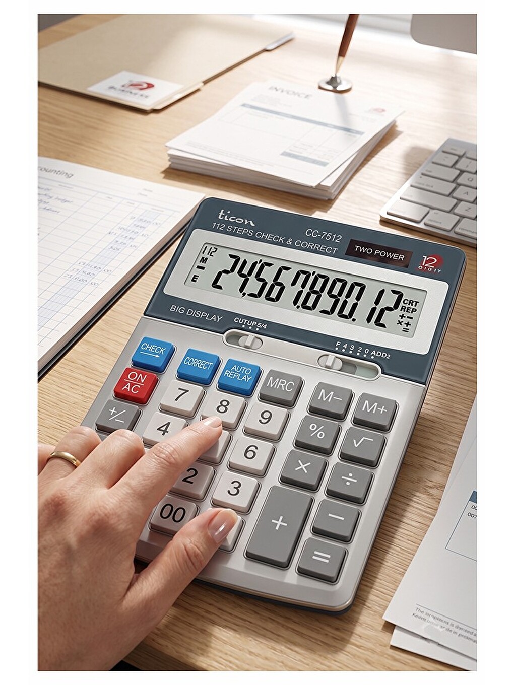 Hesap Makinesi Gri 12x17 Cm 1 Adet Th-7512 12 Haneli Hafızalı Orta Boy Ofis Büro Masaüstü Hesa-2