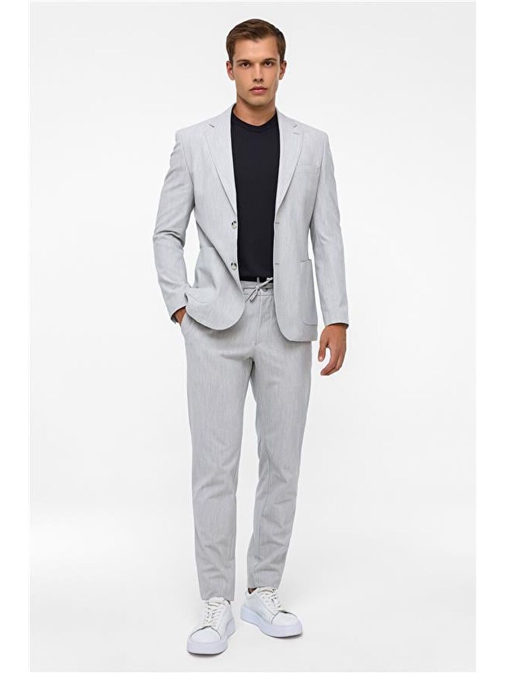 Gri Slim Desenli Mono Yaka 6 Drop Takım Elbise-8