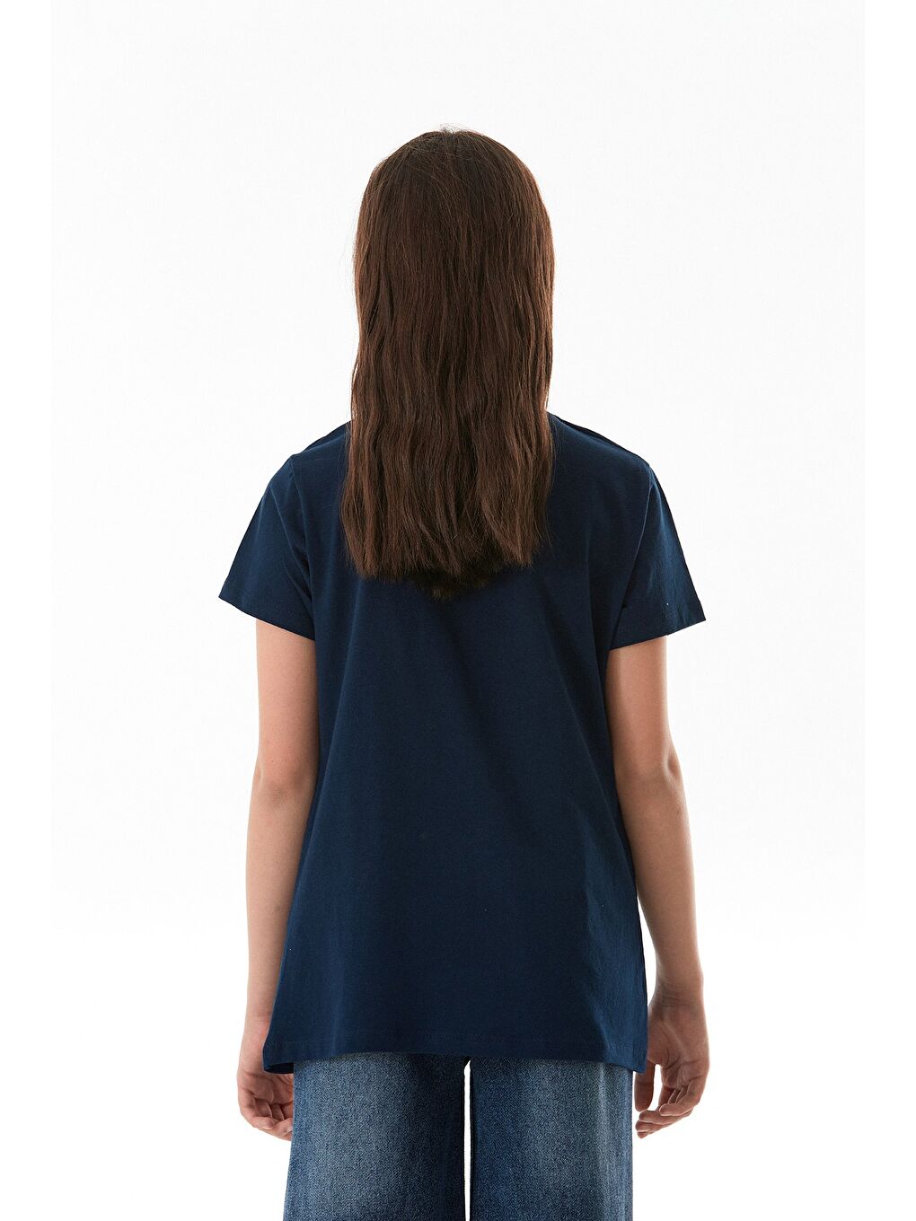 Lacivert %100 Pamuk Trust The Universe Baskılı Kız Çocuk Tişört-1