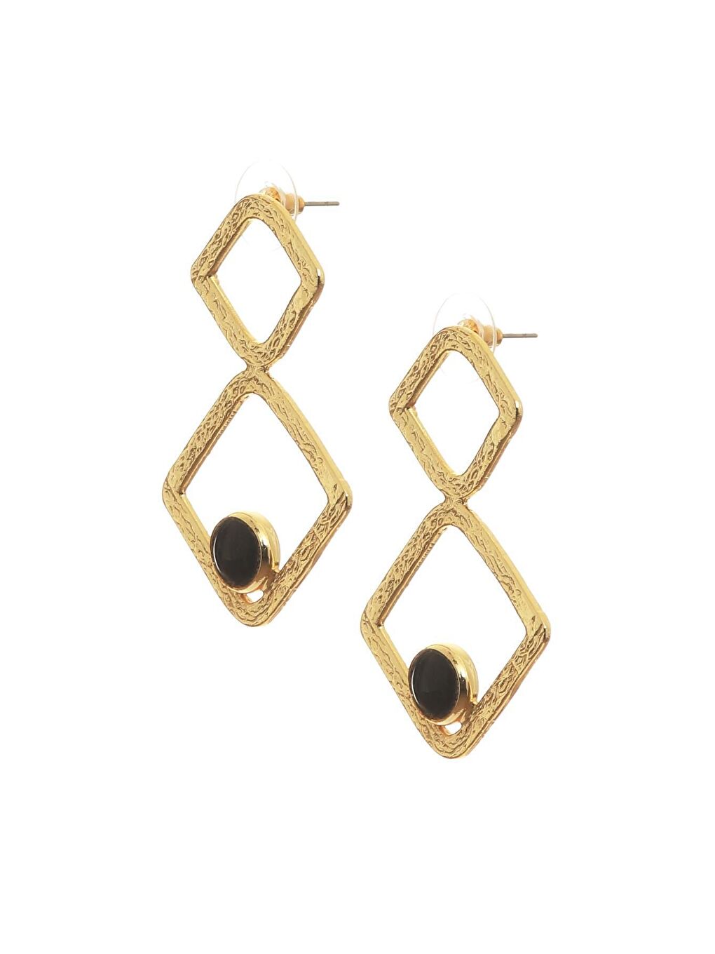 Sarı Kadın Lak Altın Kaplama Doğaltaşlı Çivili Model Geometrik Formlu El Yapımı Küpe