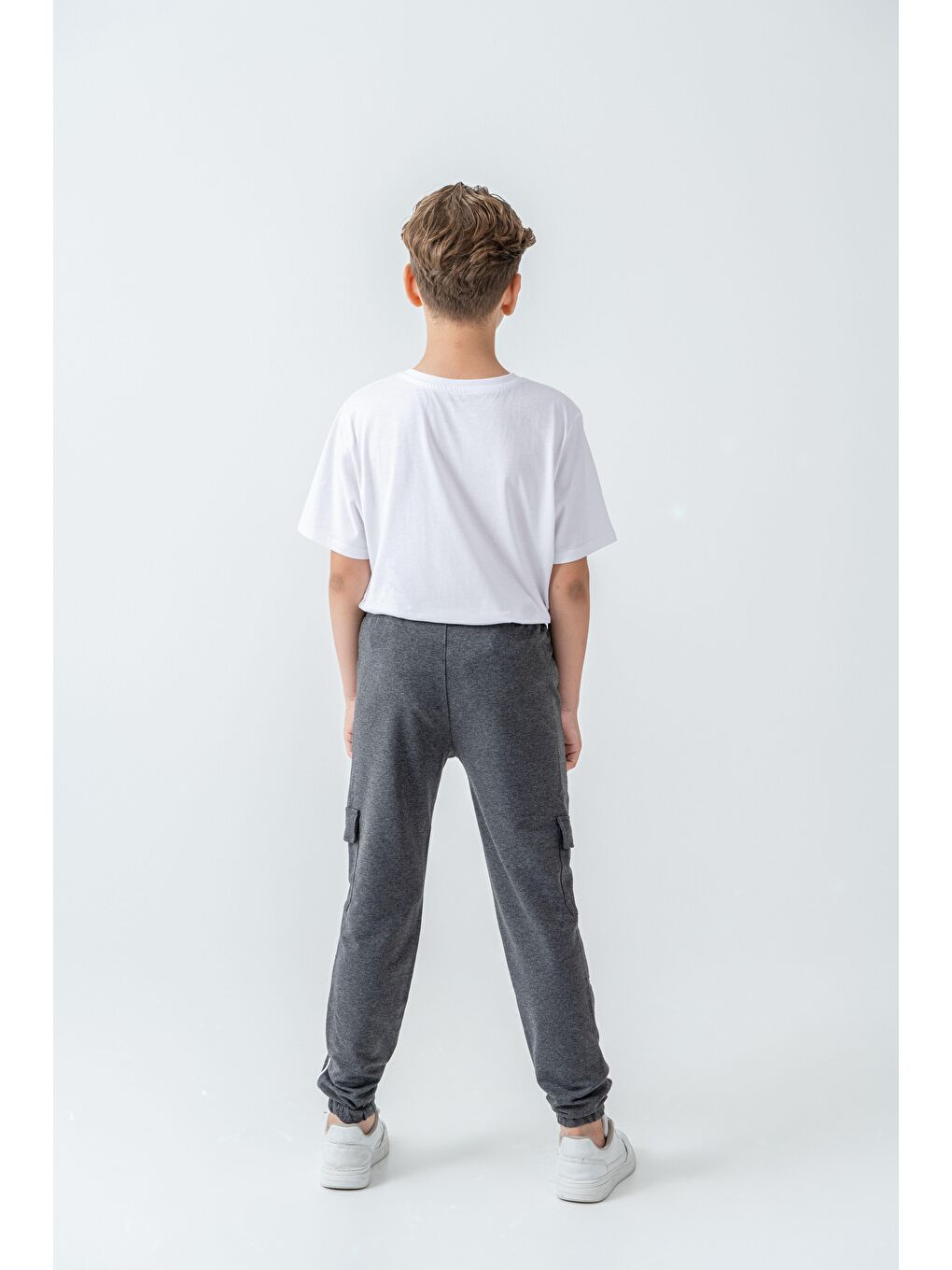 Antrasit Çift Kargo Cepli Sağ Cep Baskılı Çift Bacak Biyeli Erkek Çocuk Eşofman Altı-4