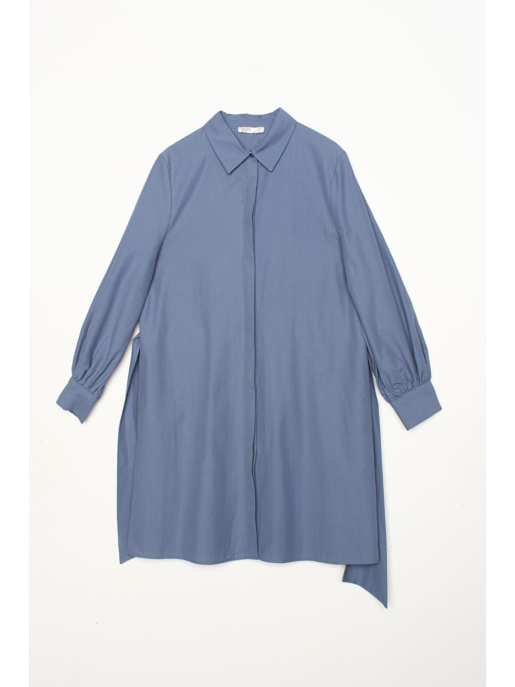 Mavi Balon Kol Kemer Detaylı Gömlek Tunik-4