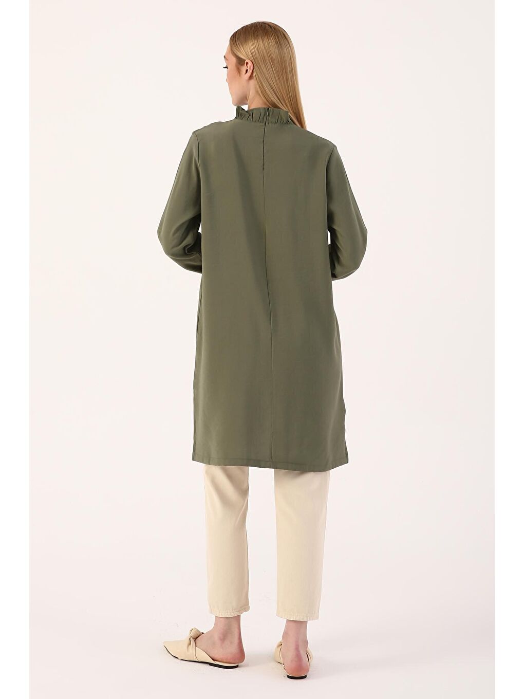 Haki Kolu Detaylı Cebi Püsküllü Tunik-3