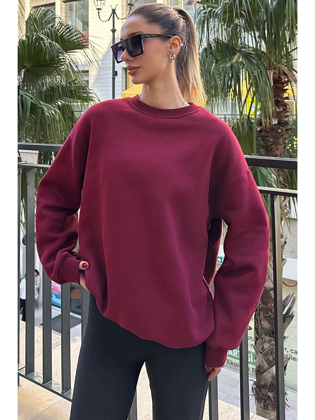 Bordo Bisiklet Yaka Basic Sweatshirt Mg1559-4