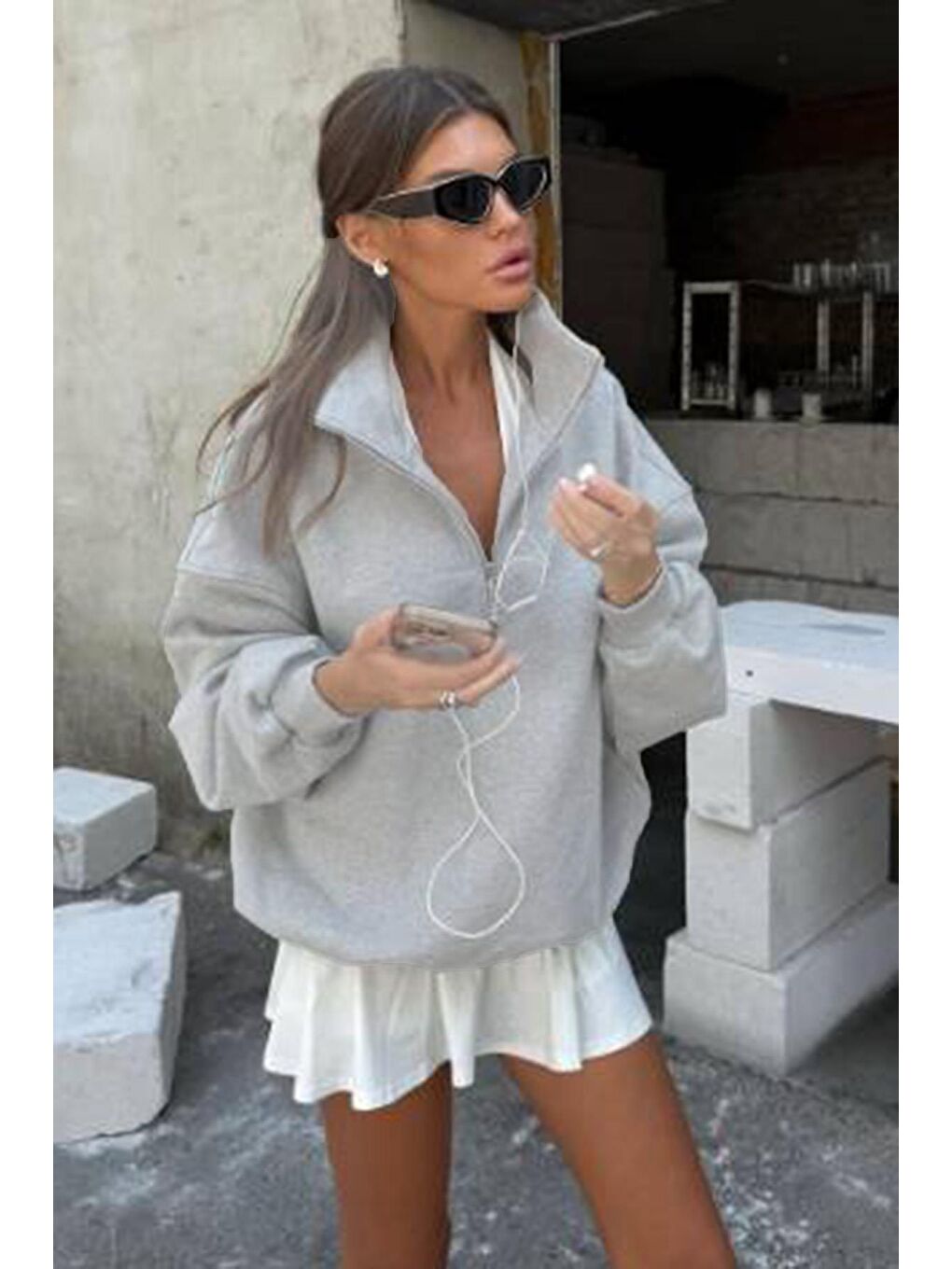 Grimelanj Fermuar Detaylı Oversize Sweatshirt Mg1933