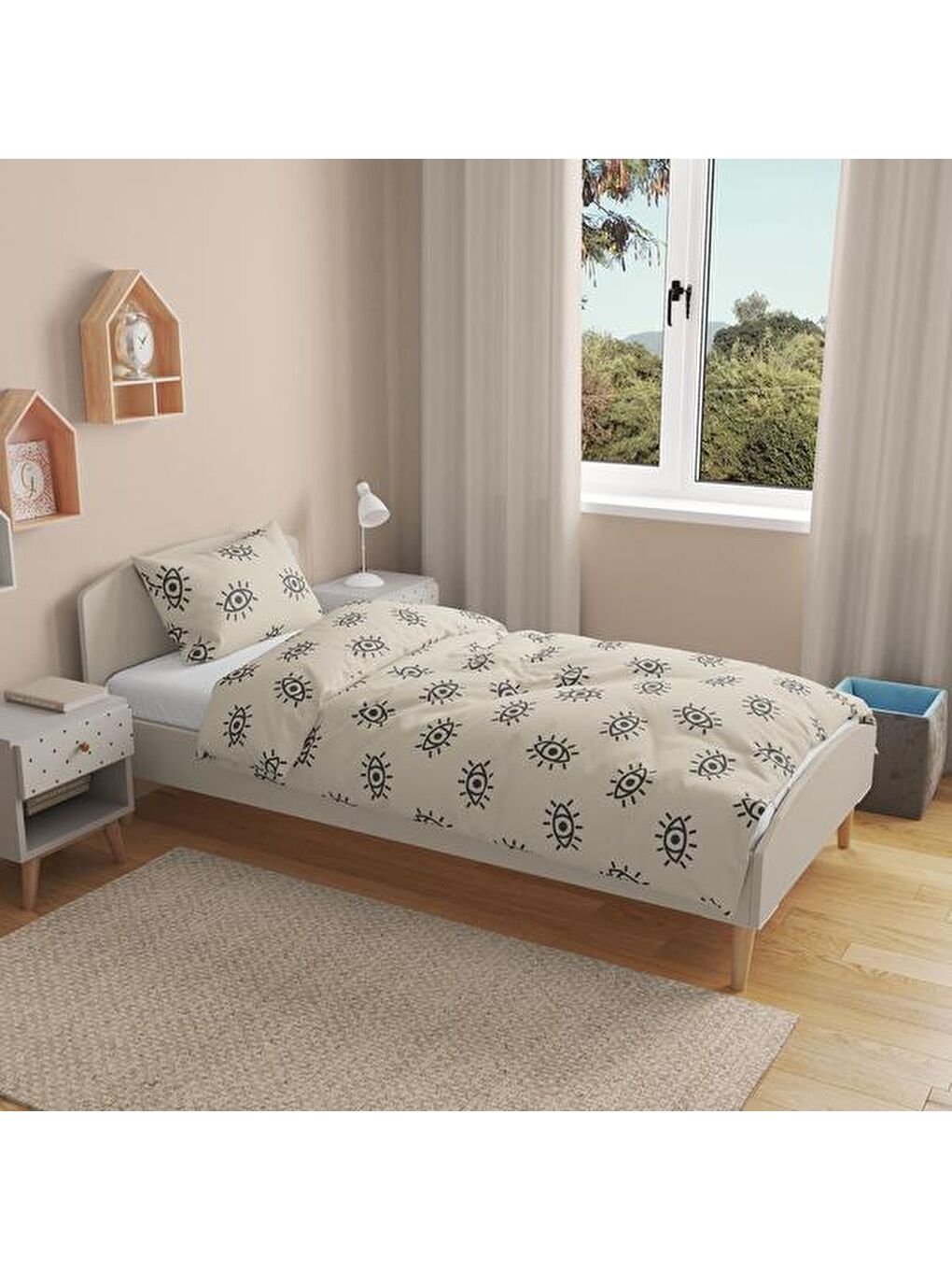 Soft Karya Tek Kişilik Nevresim Takımı - Bej / Siyah-1